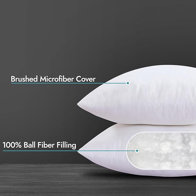 ROYALE LINENS 16 x 16 Pillow Insert - Down Alternative Throw Pillows Insert - Square Pillow Pack of 4 White - Bed & Couch Pillows - Inner Cushion for Bed, Cushion for Living Room - Shams Stuffer