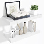 Fun Memories 24 Inch Floating Shelves Wall Mounted, 10 Inch Deep Wall Shelves, 24 x 10 Floating Shelf for Living Room Bathroom Bedroom, White, Set of 2