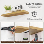 Dreamland 48 inch Floating Shelves for Wall Large Wall Mounted Shelves with Invisible Brackets, Oak Long Shelves for Bathroom, Living Room, Kitchen, Office, 48x9.1 inch deep Set of 2