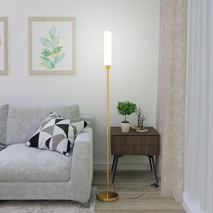 Floor Lamp with Remote Control,Bright Floor Lamps for Living Room/Bedroom/Office, Stepless Adjustable 3000K-6000K Colors and 10-100% Brightness,Standing Light with Foot Switch (Gold)