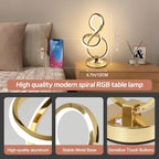 Modern Table Lamp, LED Bedside lamp with USB C+A ports, Touch Stepless Dimmable Nightstand lamp, Unique Spiral Table lamp for Bedroom Living Room Home Office, Spiral lamp for Ideal Gift, Gold