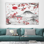 Red Cherry Blossoms Tapestry, Japanese Fuji Mountain Tapestry, Asian Japanese Wall Tapestry, Nature Landscape Tapestries for Bedroom Living Room Decor 60"x40"