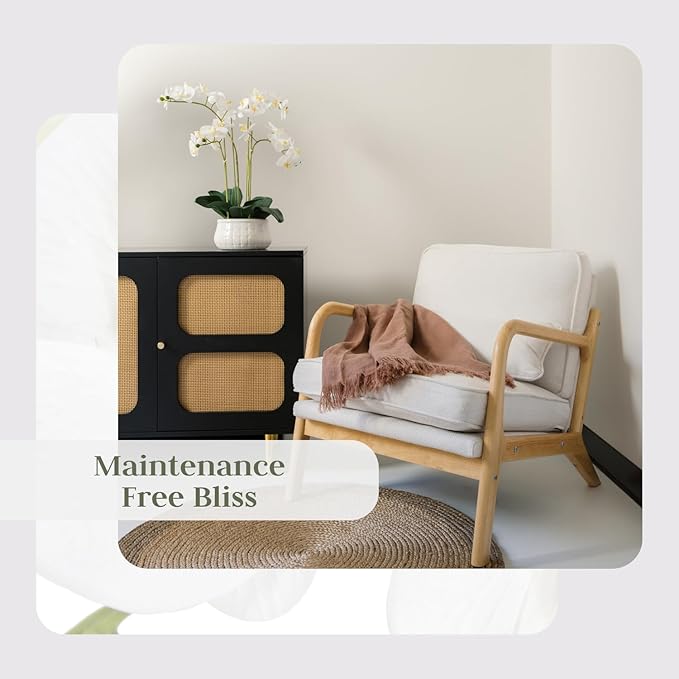 CG Hunter Faux White Orchid Plant, Premium Artificial Indoor Flower Display Stands 23”, Beautiful Sculptural Blooms That Lasts Forever, White Planter Pot Included