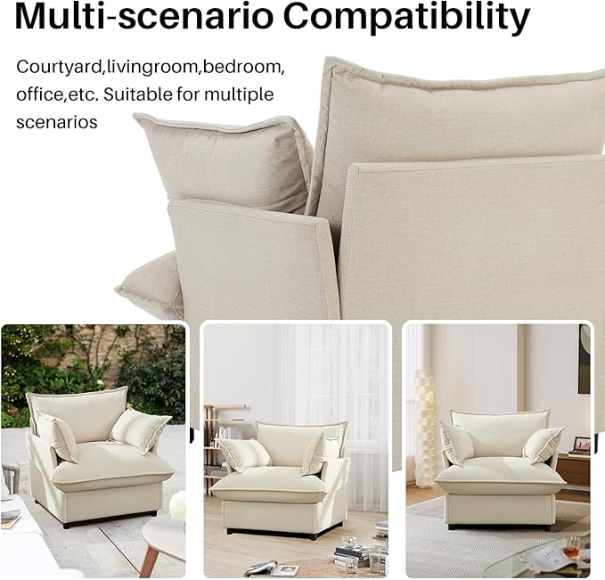 35.4" Wide Oversized Velvet Single Sofa Chair with 2 Pillows, Modern Upholstered Accent Chair Armchair for Livingroom Bedroom Apartment, Light Brown