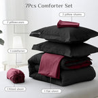 JOLLYVOGUE Full Comforter Set, Ultra-Soft Bed in a Bag Full Size 7 Pieces, Oeko-TEX Certified Bedding Set with Down Alternative Comforter, Sheets, Pillowcases & Shams, Burgundy & Black