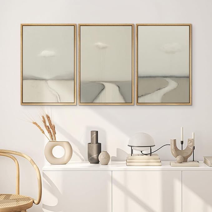 SIGNWIN Framed Canvas Print Wall Art Minimalist Rain Cloud Abstract Neutral Landscape Photography Modern Art Minimalist Black and White for Living Room, Bedroom, Office - 16"x24"x3 Natural