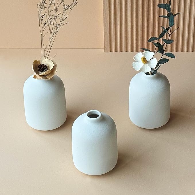 Modern White Small Ceramic Vase Set of 6 for Living Room Bedroom 4.13'' Minimalist Fresh Flower Vases for Home Decor Office Fireplace Centerpieces Nordic Style Gift for Fake Plant 6 Pack