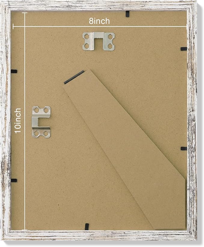 Vittanly 8x10 Picture Frames Set of 9, Shatter Resistant Plexiglass, Display 5x7 Pictures with Mat or 8x10 without Mat, Photo Frames for Wall or Tabletop, Engineered Wood, Distressed White