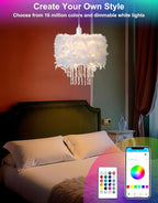 Star Vision Feather Lamp with Smart Light Bulb, Bluetooth Speaker & APP Control, Dimmable RGB LED Light, Acrylic Crystal Droplets, 15.7inches, White
