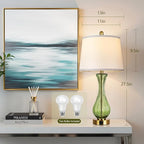 27.5" Coastal Glass Table Lamp Set of 2, 3-way Dimmable Full Touch Control Beach Lamp with USB A+C Port, Green Glass Nautical Bedside Lamp with White Shade for Living Room Bedroom(LED Bulbs Included)