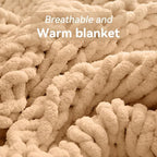 Chunky Knit Throw Blanket, 60''*80'' Knitted Throw Chenille Yarn for Bed Couch, Handmade Beige Crochet Big Thick Blanket, Machine Washable Cute Comfy Blanket for Home Decor