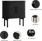 31'' Fluted Sideboard Buffer Cabinet, Modern Credenza Storage Cabinet with Slide Doors, Bar Cabinet Console Table for Living Dining Room Kitchen Hallway Entryway, Black