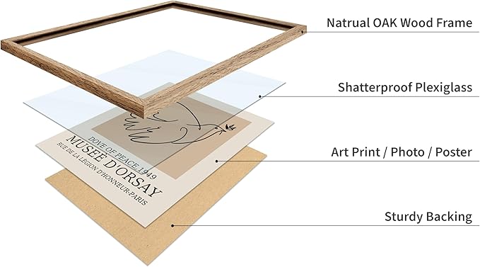 Poster Master Vintage Poster - Retro Minimalist Print - Gift for Artist, Friend - Dove Of Peace, Line Drawing, Sketch, Abstract - Wall Decor for Living Room, Bedroom, 8x10 Beige Framed