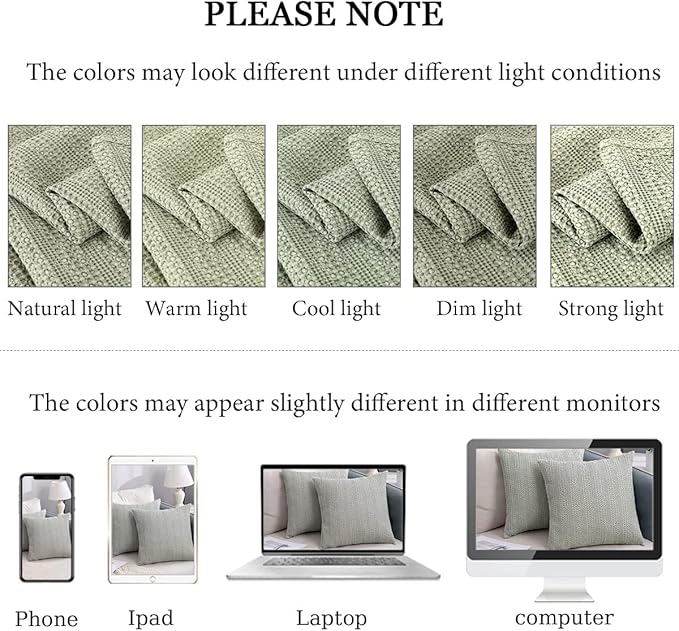 16x16 Throw Pillow Covers Set of 2 Decorative Pillow Covers Boho Cotton Pillowcase Waffle Square Pillow Shams for Couch Sofa Chair Bed Car, Sage Green