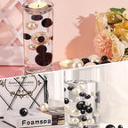200PCS Black White Faux Pearls Beads for Centerpiece Vases, Vase Filler Faux Pearls, No Holes Filler Beads for Party Anniversary Birthday Wedding Table Decor, 10/14/20/30mm