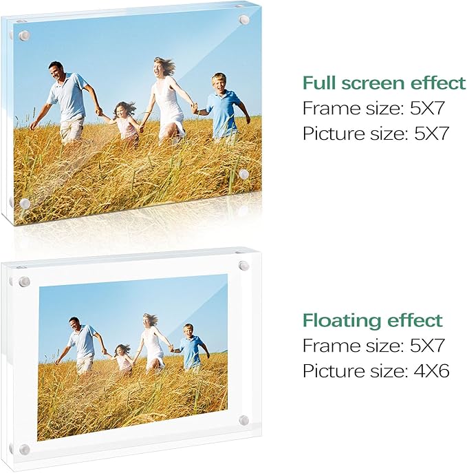 Golden State Art 5x7 Acrylic Picture Frames 5 Pack, Frameless Clear Photo Frame, Double Sided Freestanding, Tabletop Display for Home Office Desk