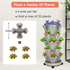 Vertical Planter, 5 Tier Stackable Strawberry Planter with Garden Tool Set, Movable Indoor/Outdoor Garden Herb Pot for Growing Vegetables and Succulents, Gray