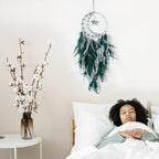 Dreamlike Moon Dream Catchers Wall Decor Crescent Dream Catcher with Crystal Stone Star Shaped Tree of Life Pendant Handmade Green Feather Dreamcatchers Wall Hanging for Girls Bedroom Wedding Gift