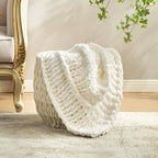 Amélie Home Chunky Knit Throw Blanket for Couch, Soft Chenille Crochet Blanket for Children, 40"x50", Ivory