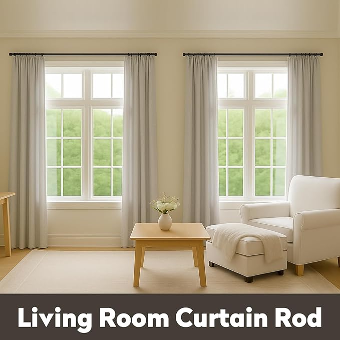 Set of 2 Black Curtain Rod 16-48 Inch Adjustable Metal Rods Small Windows Bedroom Bathroom Easy Mount Brackets Complete Hardware Set Room