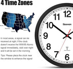 Geevon Atomic Wall Clock, 12" Sets Automatically Wall Clock Battery Operated with AUTO DST, Easy to Read Atomic Analog Clock for Kitchen/Office/Classroom/Living Room(Black)