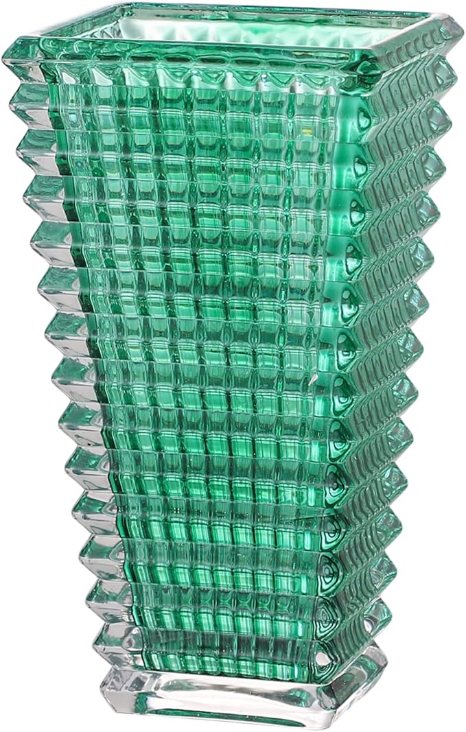 MCMCNCUIU Crystal Vase, Large Crystal Vases for Flowers, Green Large Flower Vase, Modern Glass Vases for Living Room, Bedroom, Kitchen, Dining Table, Mantle, Wedding, 9 Inches