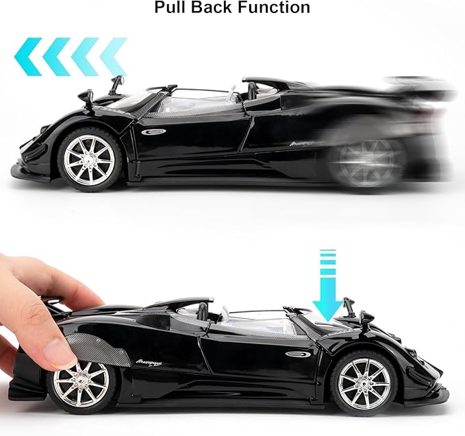 1/24 Car Model Compatible for Collectible Pagani Zonta HP Diecast Toy Car,Zinc Alloy Pull Back Cabriolet Vehicles Toy with Sound and Light for Adult Boys Girls (Black)