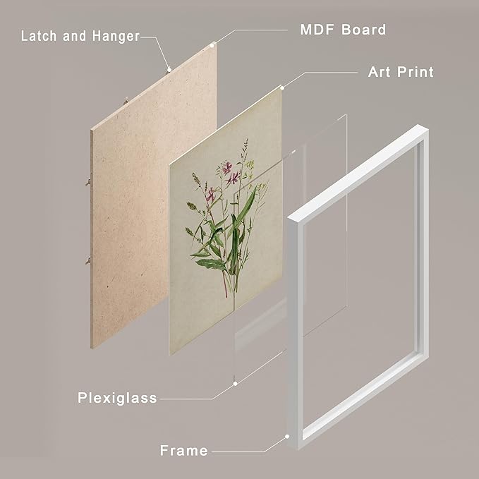 SIGNWIN Framed Watercolor Floral Botanical Wall Art, Set of 4 Vintage Wall Decor Prints, Minimalist Wall Décor for Living Room, Bedroom - 8"x10" White