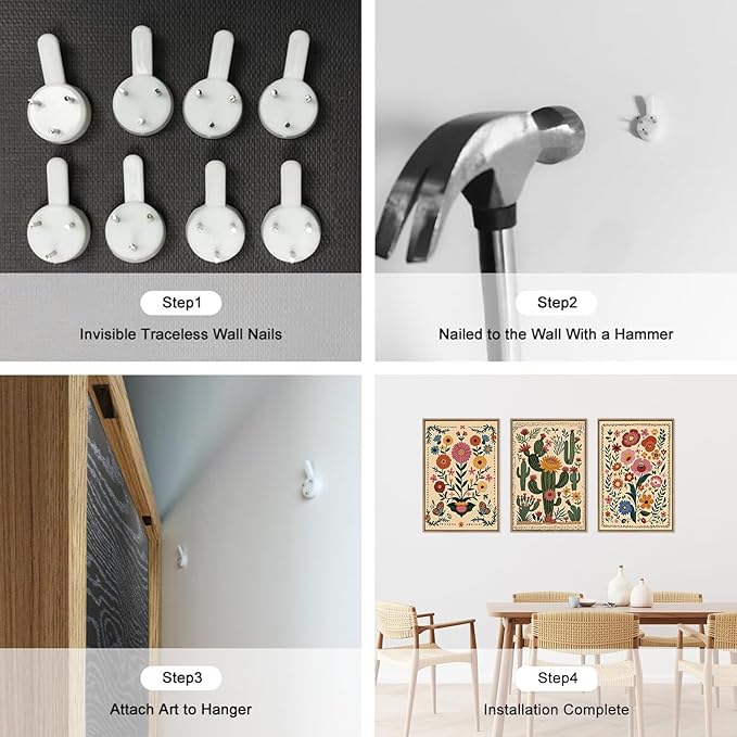 HLNIUC Vintage Flower Framed Canvas Wall Art,Colorful Desert Cactus Flower Wall Decor Set of 3(16”x24”)Boho Botanical Floral Butterfly Wall Painting,Large Desert Plant Art Print for Living Room,Office