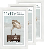 11x17 Picture Frame 3 Pack - White Woodgrain, Solid Wood & HD Tempered Glass, Wall Gallery Poster Frame