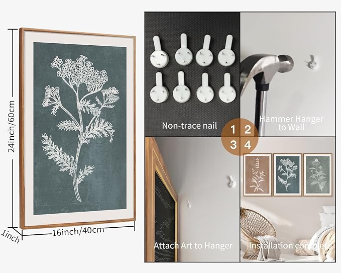 SIGNINART Neutral Botanical Framed Canvas Wall Art Set, Vintage Floral Wall Decor, Boho Minimalist Plant Wall Painting, Art Print for Farmhouse Living Room, Bedroom, Office, Bathroom 16"x24"x3