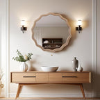Round Mirror Vanity Mirrors for Bathroom with Wavy Wood & Beaded Frame - Wall Mirrors for Living Room,Entry Mirrors for Wall,Decorative Mirror