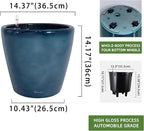 Dexceder 15x14 Self Watering Planter with Wheels Indoor Outdoor, Inner Pot Design, Thickened Large Floor Standing Flower Plant Pot with Water Level Indicator (Grayish Green Gradient)