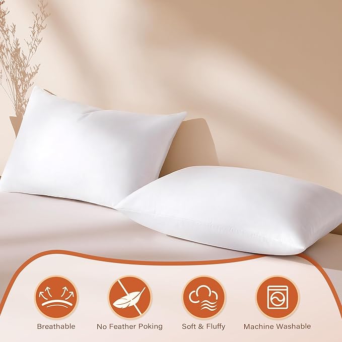 12x20 Pillow Inserts Set of 2, Natural Feather Down Pillows with 100% Cotton Cover, Throw Pillow for Bed, Couch and Sofa.