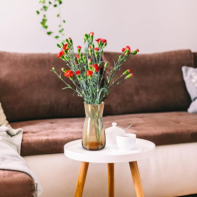 Thenshop 10 Pcs 8'' Tall Clear Flower Vase Wide Mouth Crystal Glass Boho Decorative for Centerpieces Bulk Tall Vase for Flower Bouquets Rustic Home Decor Wedding Housewarming Gift (Amber)