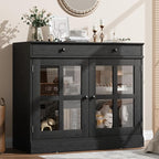 GarveeHome 35.4 in Sideboard Buffet Cabinets with Glass Door, Buffet Cabinet with Storage, Black Sideboard Cabinet with Drawer, Modern Buffets & Sideboards for Dining Room, Kitchen