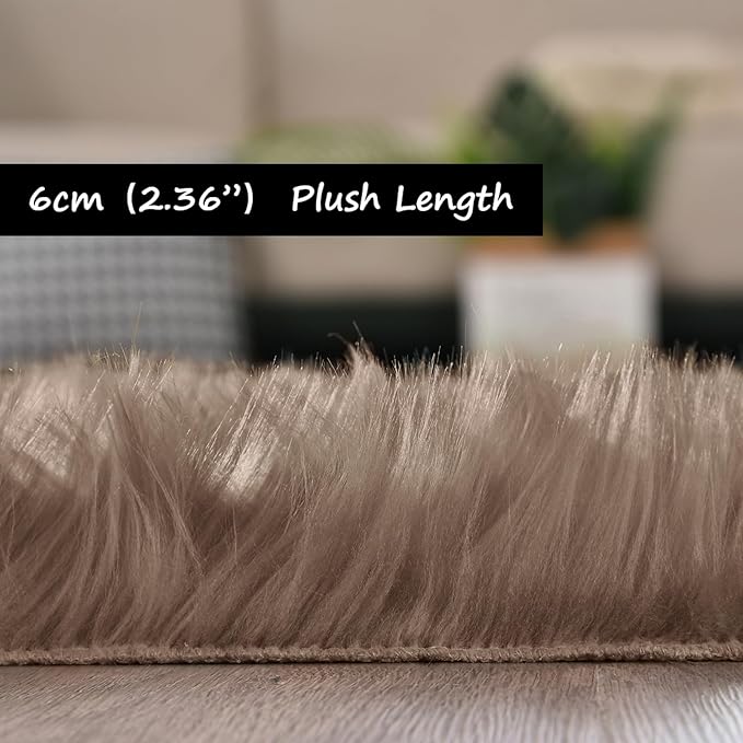 Goolela Faux Sheepskin Fur Area Rug 5x8 Light Brown Beige Fluffy Fuzzy Furry Shag Rug for Bedroom Living Room Washable Rectangle
