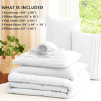 CozyLux King Size Comforter Set White, 7 Pieces Soft Pinch Pleat Bed in a Bag King Comforter Set with Sheets, Boho Bed Set with Down Alternative Comforter, Sheets, Pillowcases & Shams