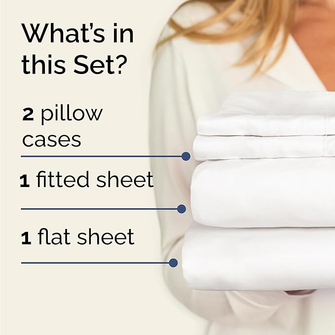 Twin Sheets Set 4 Piece - Includes 2 Pillowcases - Bed Sheets Twin Size - Soft Hotel Luxury Bedding - Cooling, Comfy & Breathable - 1 Flat & 1 Fitted & 2 Pillowcases w/ Deep Pockets - Antique White
