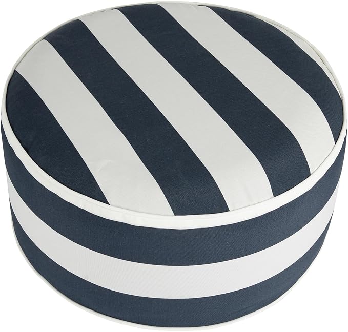 FUNHOME Inflatable Outdoor Ottoman with Air Pump,20"x9" Portable Patio Pouf,Water Resistant,Fade-Resistant,Round Blow Up Footrest Stools for Home Garden Camping Travel(Blue White)