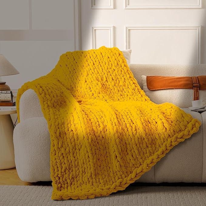 Ultra Soft Chunky Knit Blanket Throw -50x60 Hand Knitted Warm Chenille Throw Blanket, Home Decor Soft Thick Yarn Cable Knit Blanket Breathable Fleece Banket Christmas for Couch Bed Sofa Best GIF