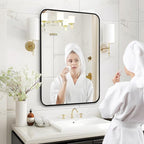 Fabuday Black Wall Mirror for Bathroom Over Sink - 20x30 Matte Metal Framed Rectangle Mirror, Rounded Rectangular Vanity Mirrors for Living Room, Bedroom, Entryway, Hallway, Horizontally/Vertically