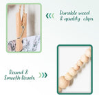 6 Feet Wooden Beads Garland with Clothespins Picture Cards Holder - Country Farmhouse Christmas Nursery Boho Holiday Decorations with Clips
