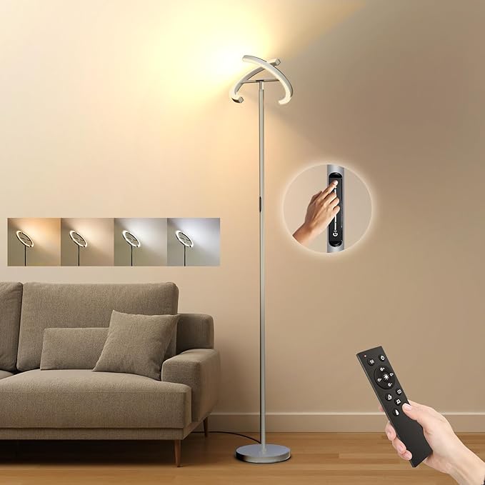 FIMEI Split Floor Lamp Modern LED Rotatable Floor Lamp, Eye-Protection Reading Standing Lamp with Stepless Dimming and 3000K-6000K Color, Separately Rotatable Design, Gray