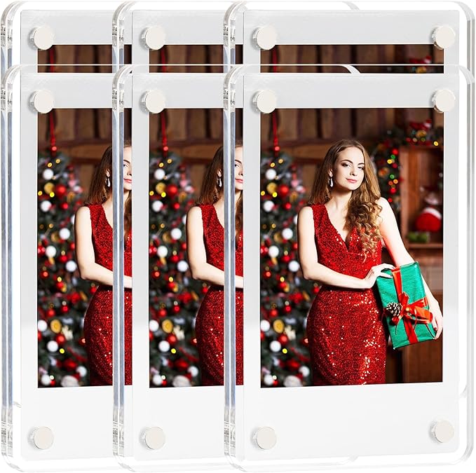HELPLEX Acrylic Fridge Magnetic Frame, 6 Pack Polaroid Magnet Frame 2.36 x 3.54 Inch Double Sided Refrigerator Magnet Picture Frame for Fujifilm Instax Mini, Clear Photo Display Frames