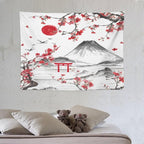 Red Cherry Blossoms Tapestry, Japanese Fuji Mountain Tapestry, Asian Japanese Wall Tapestry, Nature Landscape Tapestries for Bedroom Living Room Decor 40"x30"