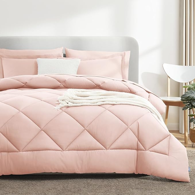 CozyLux Twin XL Comforter Set Blush Pink - 5 Pieces Twin Extra Long Bed in a Bag for College Dorm, All Season Bedding Set for Girls and Boys, Soft Bed Set with Comforter, Sheets, Pillowcase & Sham