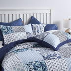 ENASAL Cotton Bedspread Quilt Sets Reversible Bedding Coverlet Sets Luxury Blue White Floral Real Patchwork Bedspread, Queen Size