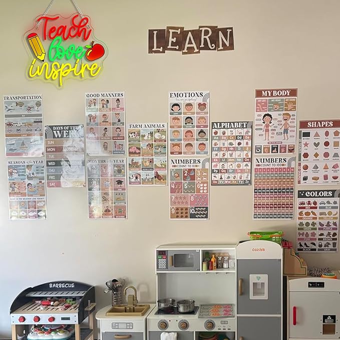 WLHOPE Teach Love Inspire Neon Sign Dimmable Led Signs for classroom Wall Decor Neon Lights USB Powered Acrylic Board Sign for study room bedroom teacher's day kids gift Decoration12.6 * 14.17 inch