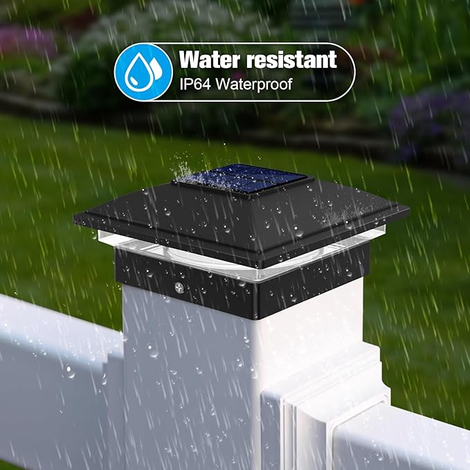 VOLISUN Solar Post Cap Light Outdoor,Solar Fence - Post Lights Waterproof for 4x4/5x5/6x6 Wooden/Vinyl Post,Black Deck Cap Light Solar Powered with Warm White for Garden/Patio/Porch 8pack